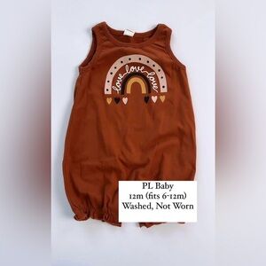 PL Baby Burnt Orange Romper with “Love” Rainbow Design